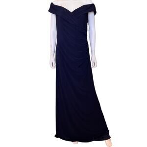 NEW LA FEMME Navy V-Neck Off The Shoulder Maxi Dress Size 12